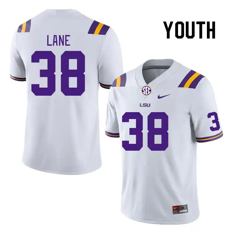 Youth LSU Tigers Malachi Lane #38 White NCAA Football Jersey